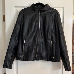 Bellivera Black Faux Leather Moto Jacket XXL Fur Lined